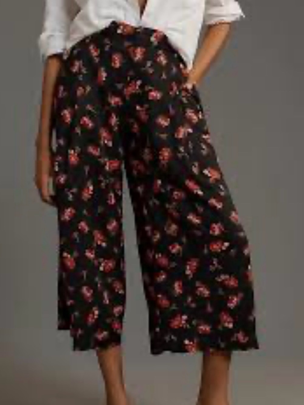 Maeve Pleated A-Line Culottes Black Red Floral Size XSPet